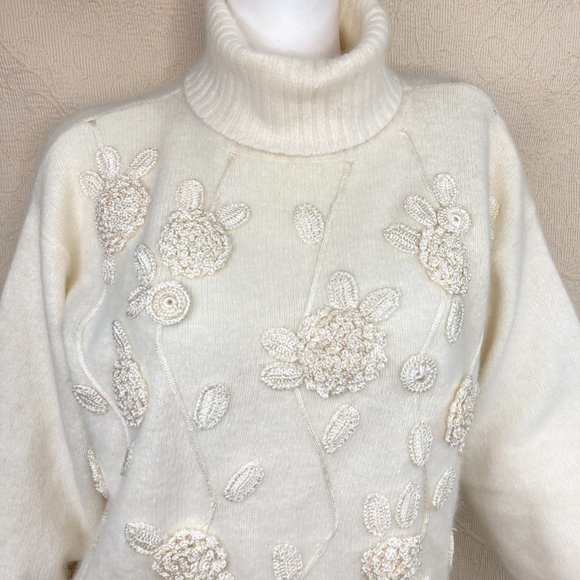 Rafaella VTG Angora Lambswool Crochet Turtleneck Sweater - Picture 1 of 13